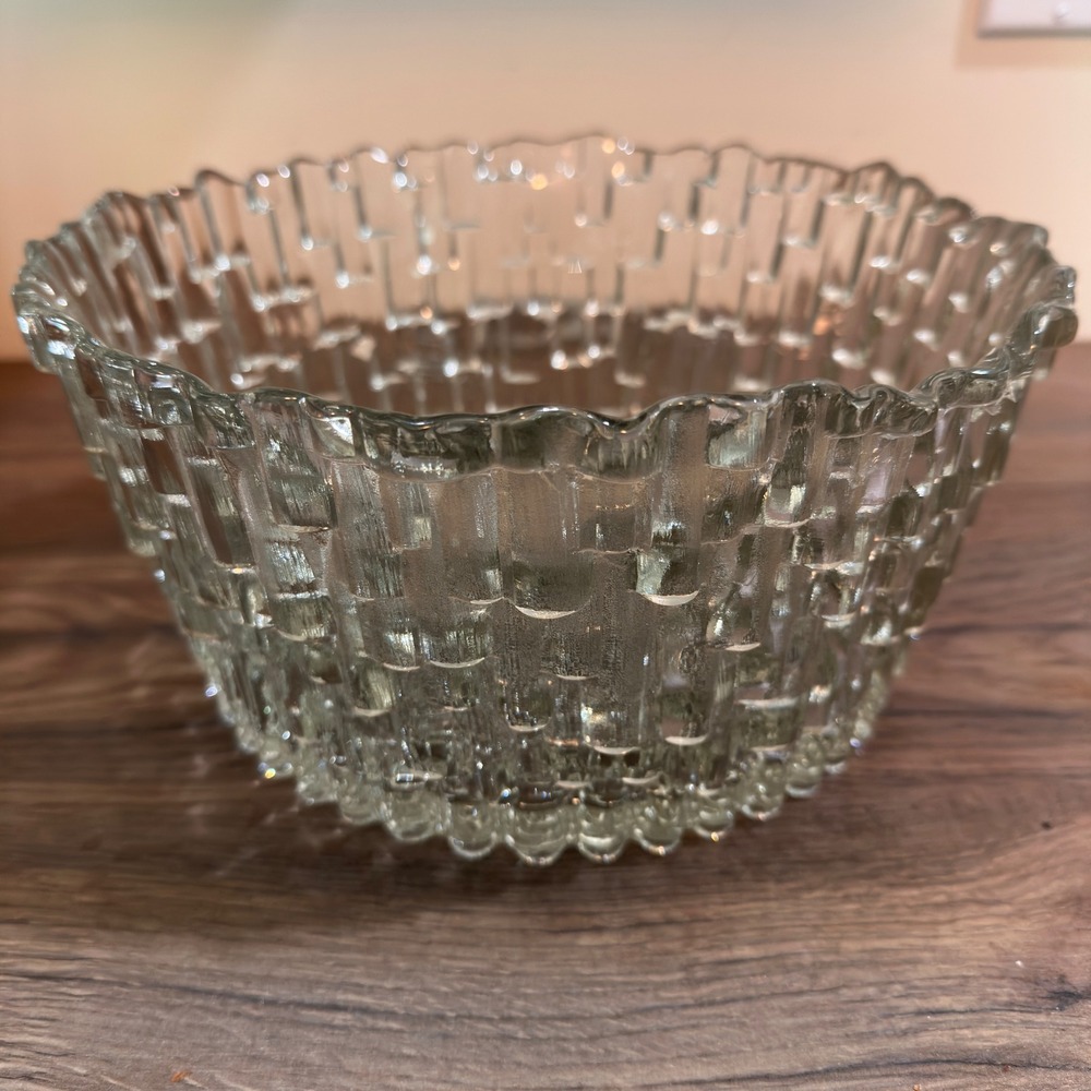 Iittala Serving Bowl Vintage 60s Clear Glass Textured Ultima Thule 7.75"